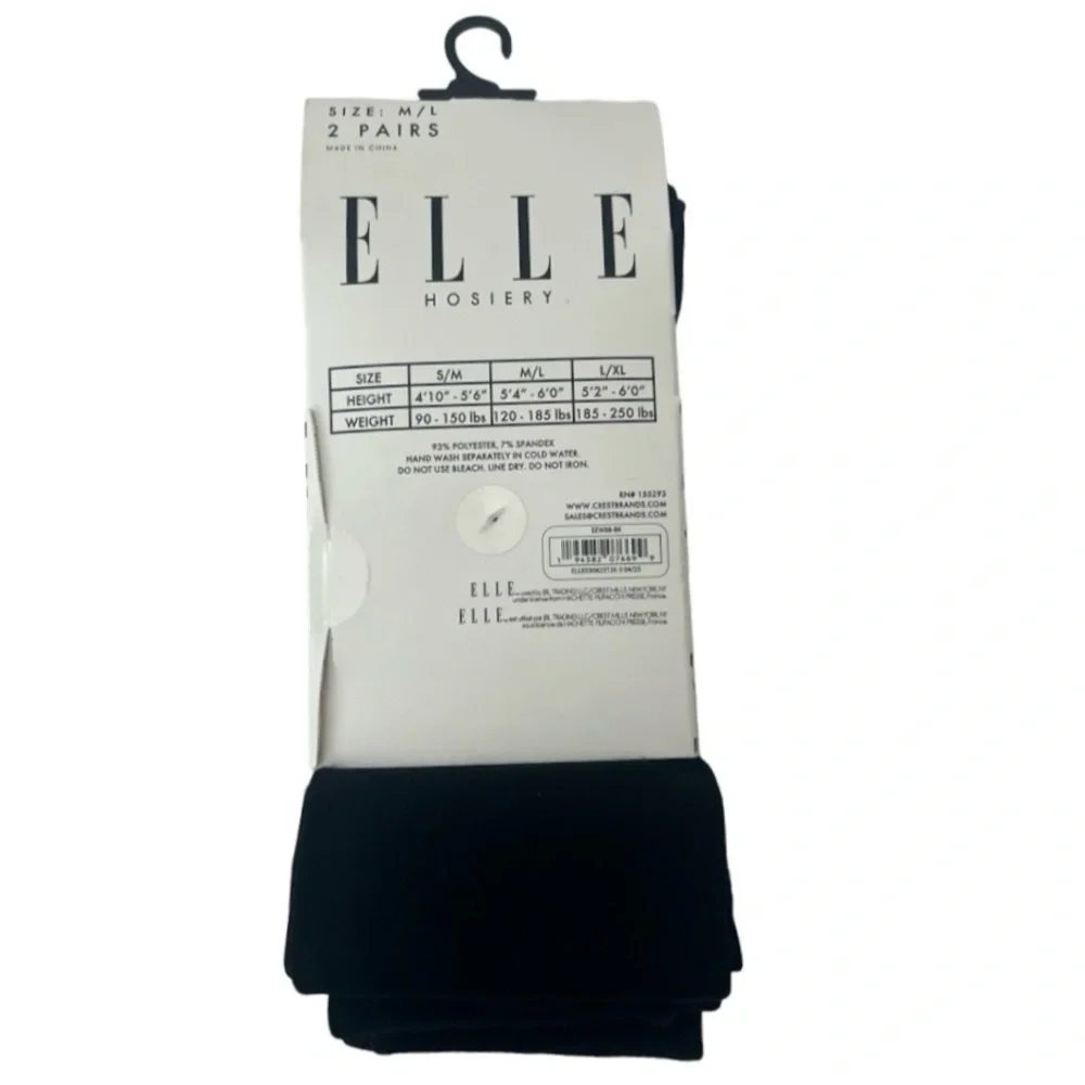 NEW Ella Fleece Lined Footless Tights 2 Pack Black Size M/L NIP